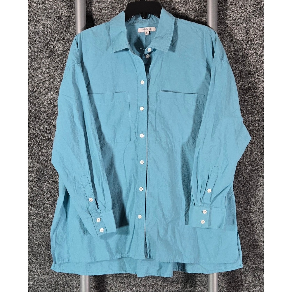 Madewell Womens Teal Blue Long Sleeve Button Down Relaxed Pocket Shirt Size M